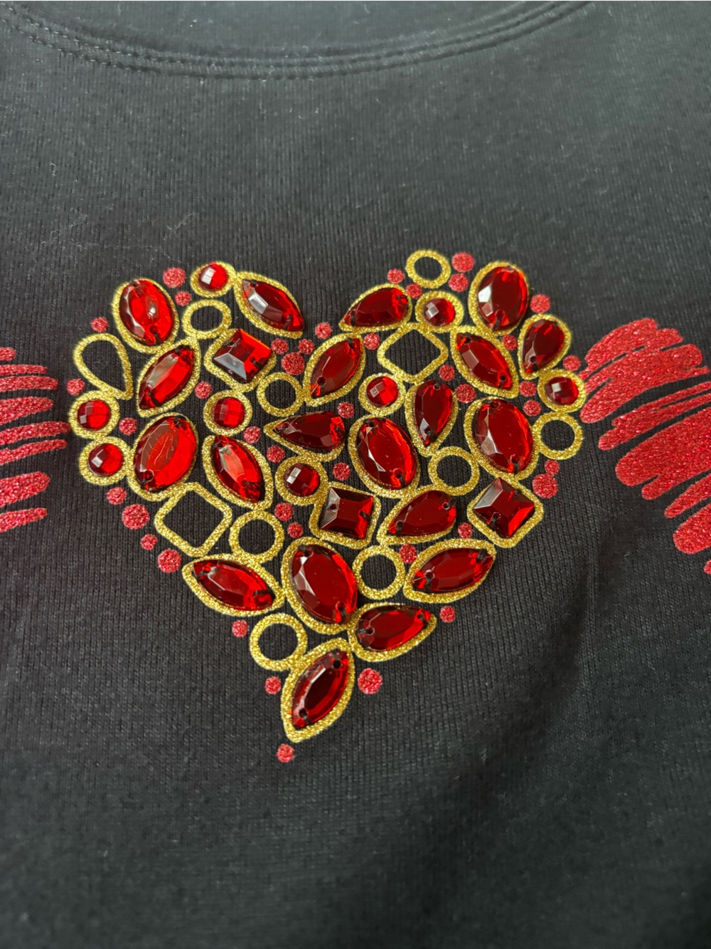 Karen Scott Cotton Long Sleeve Top with Red Heart Embellishments